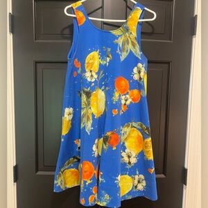 The Keiko mini dress by Maeve from Anthropologie in Blue with Citrus print